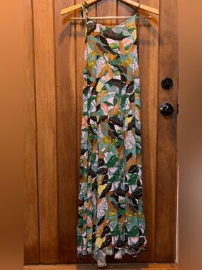 NATURAL LIFE maxi dress with Green, Pink, Yellow Leaf Print - New With Tags